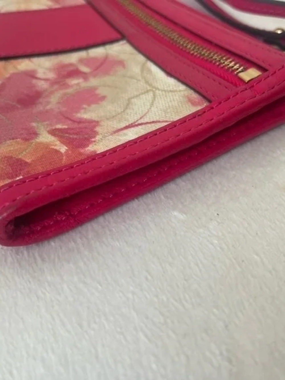 COACH Wristlet Pink Floral Canvas  with Leather Trim - Picture 4 of 6